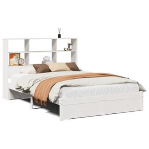 vidaXL Bed met boekenkast zonder matras grenenhout wit 160x200 cm