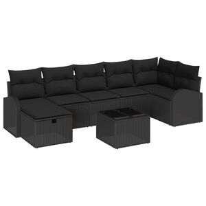 vidaXL Bankstel met kussen met opslag 8 pcs Zwart poly rattan
