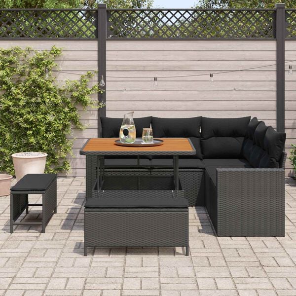 vidaXL Tuinbankenset met kussen 9 pcs Zwart poly rattan