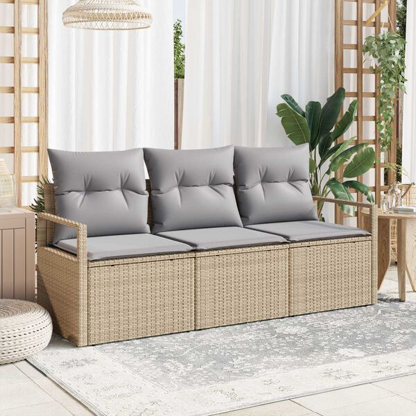 vidaXL Bankstel 3 pcs Beige poly rattan