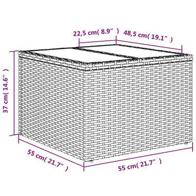 vidaXL Tuintafel met glazen blad 55x55x37 cm poly rattan grijs