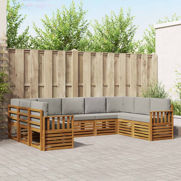 vidaXL Hoekbank Set 9 pcs Natuurlijk en Lichtgrijs Massief Acaciahout