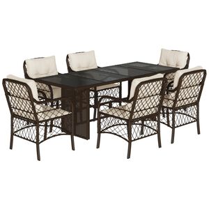 vidaXL 7-delige Tuinset met kussens poly rattan bruin