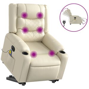 vidaXL Sta-op-massagestoel elektrisch kunstleer cr&egrave;mekleurig