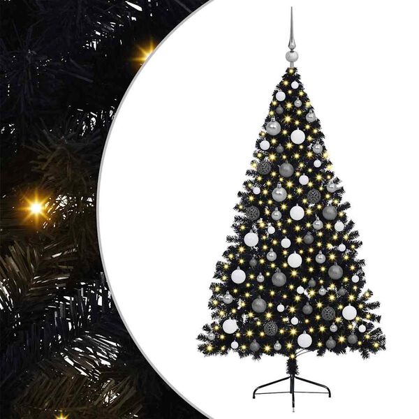 vidaXL Kunstmatig Voorverlicht Kerstboom met 300 LED Zwart 180 cm PVC
