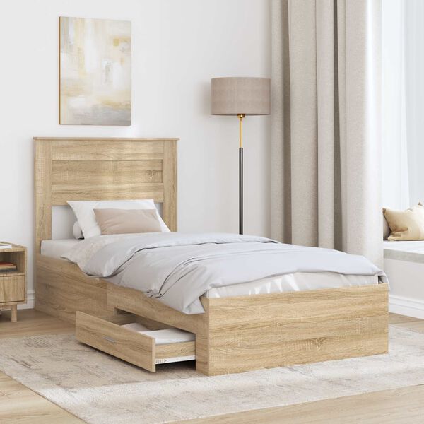 vidaXL Bedframe met hoofdeinde Sonoma Eiken 90 x 190 cm Bewerkt hout