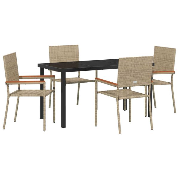 vidaXL Tuin eettafelset met kussen 5 pcs Beige poly rattan