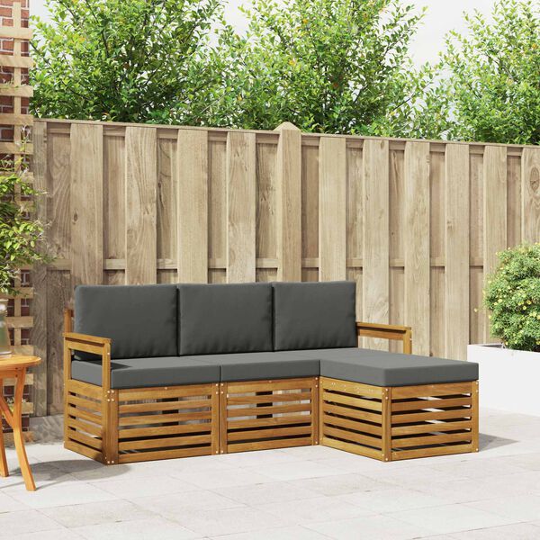 vidaXL Sofa-Sets 4 pcs Natuurlijk en Antraciet Massief Acaciahout