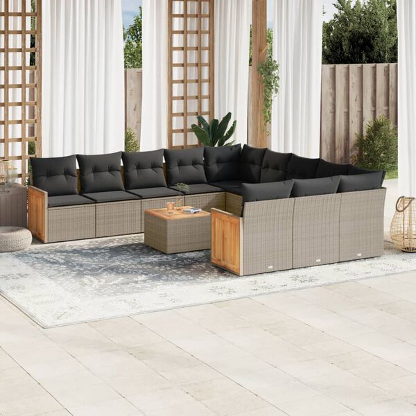 vidaXL 12-delige Loungeset met kussens poly rattan grijs