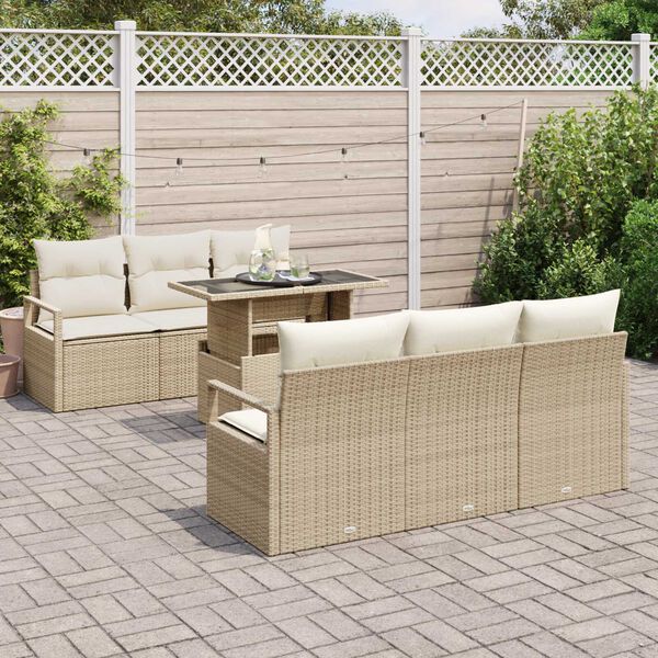 vidaXL Tuin Sofa Set met kussen met opslag 7 pcs Beige Poly riet