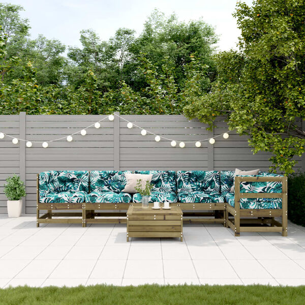 vidaXL 7-delige Loungeset met kussens ge&iuml;mpregneerd grenenhout