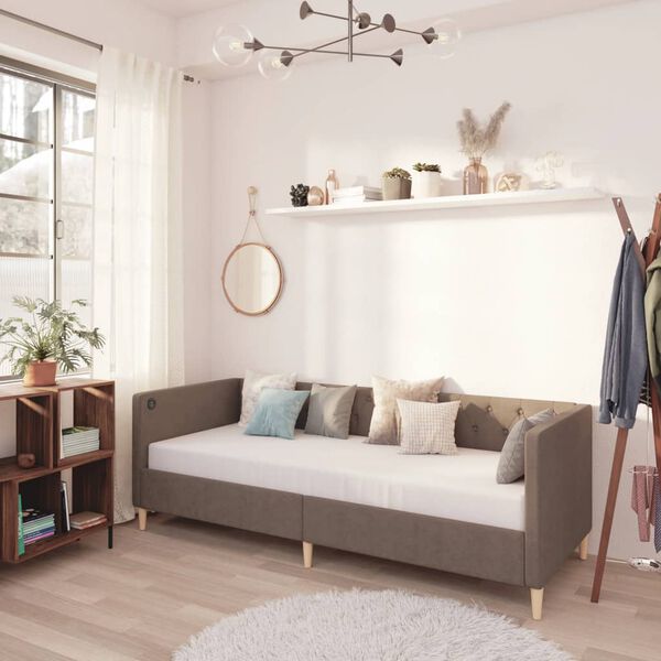 vidaXL Slaapbank met matras en USB stof taupe 90x200 cm
