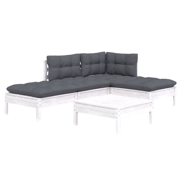 vidaXL 5-delige Loungeset met kussens grenenhout wit