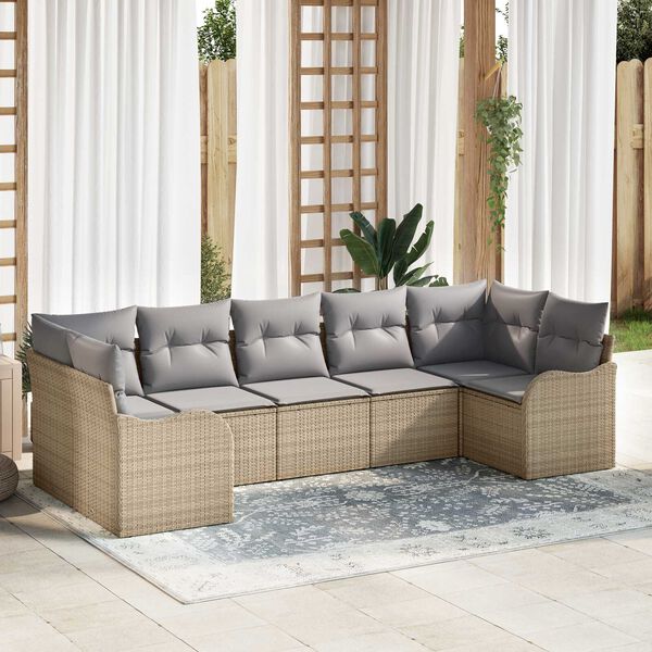 vidaXL Tuin Sofa Set met kussen 7 pcs beige en lichtgrijs Poly riet