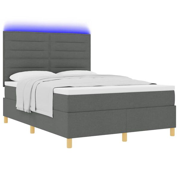 vidaXL LED Box Spring Bed met matras Donkergrijs 140 x 190 cm Stof