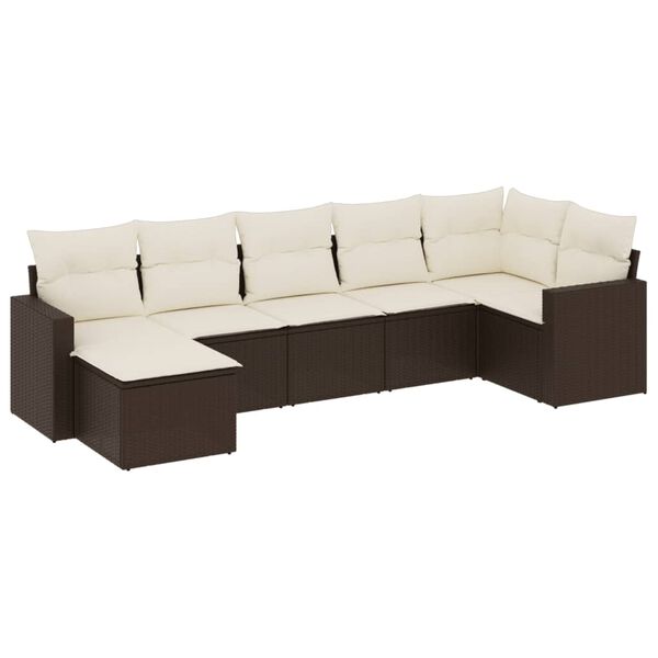vidaXL 7-delige Loungeset met kussens poly rattan bruin