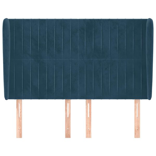 vidaXL Hoofdbord met randen 147x23x118/128 cm fluweel donkerblauw