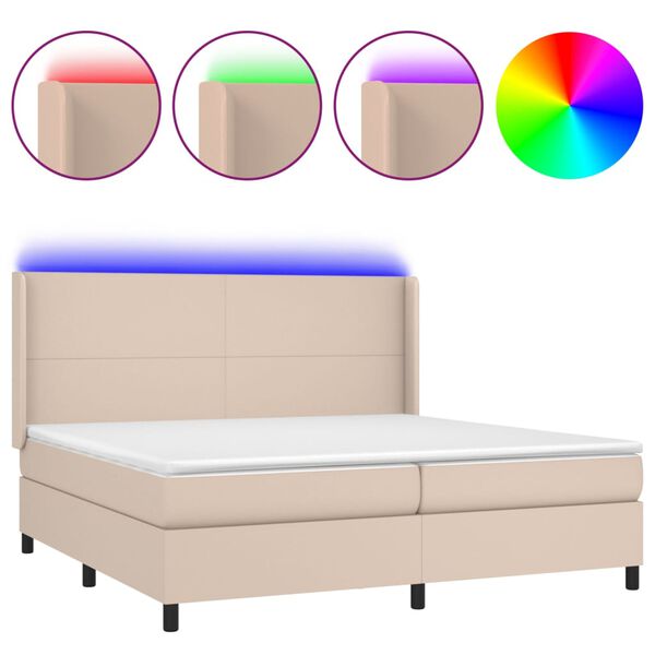 vidaXL Boxspring met matras en LED kunstleer cappuccinokleur 200x200cm