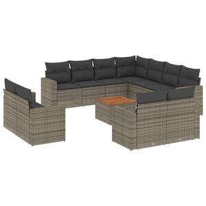 vidaXL 12-delige Loungeset met kussens poly rattan grijs