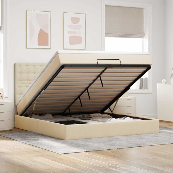 vidaXL Ottoman bed met matras 160x200cm stof crèmekleurig