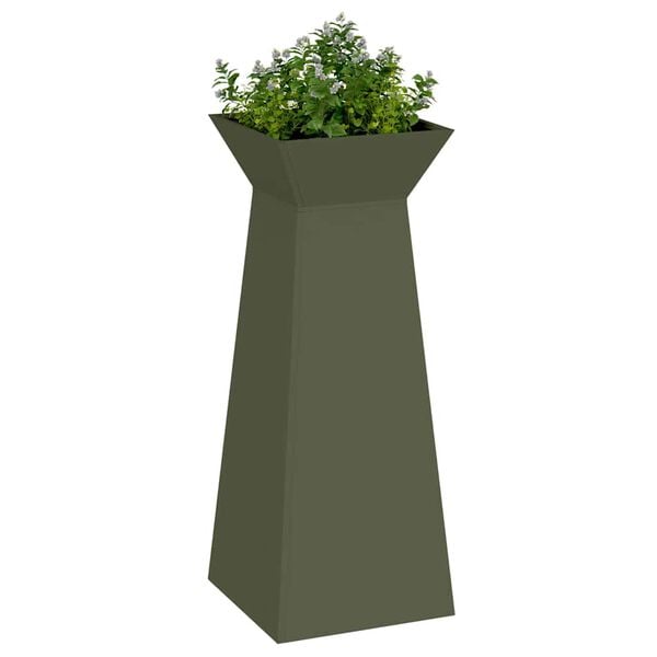 vidaXL Pilaar Plantenbak 2 pcs Olijfgroen 40 x 40 x 100 cm