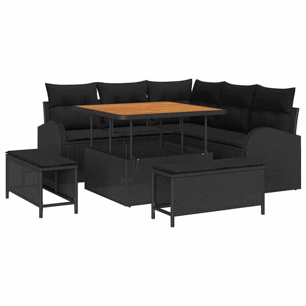 vidaXL Tuin Sofa Set met kussen met opslag met kussen 8 pcs Zwart