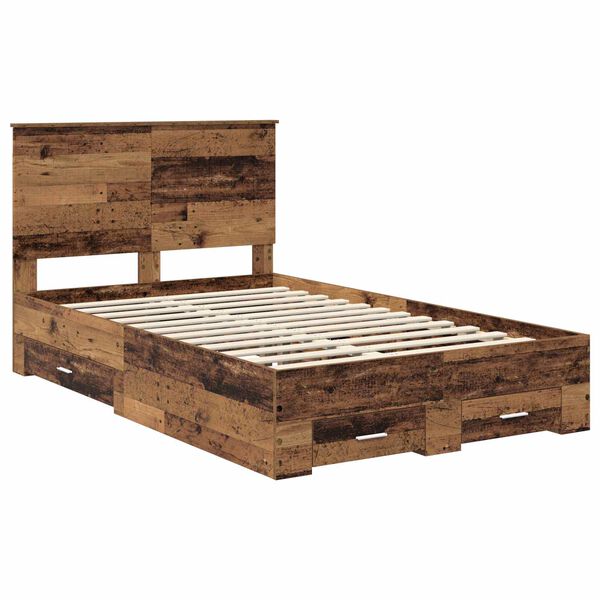 vidaXL Bedframe met hoofdeinde Oudhout 120 x 190 cm Bewerkt hout