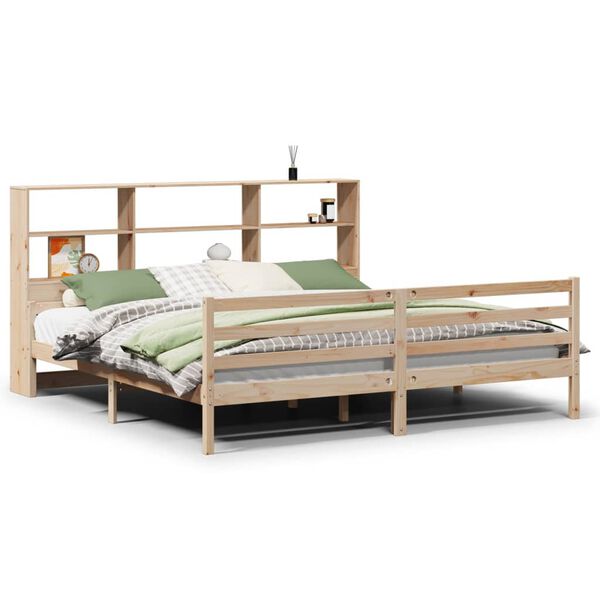 vidaXL Bed met boekenkast zonder matras massief grenenhout 200x200 cm