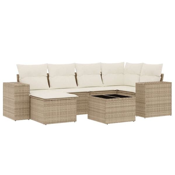 vidaXL 7-delige Loungeset met kussens poly rattan beige