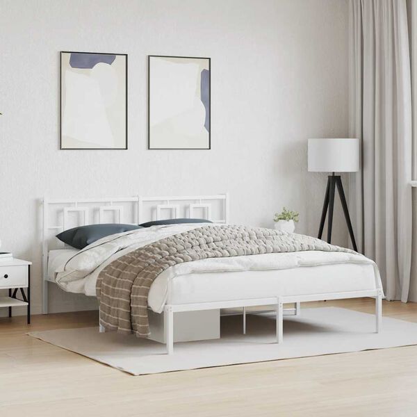 vidaXL Bedframe met hoofdbord metaal wit 150x200 cm