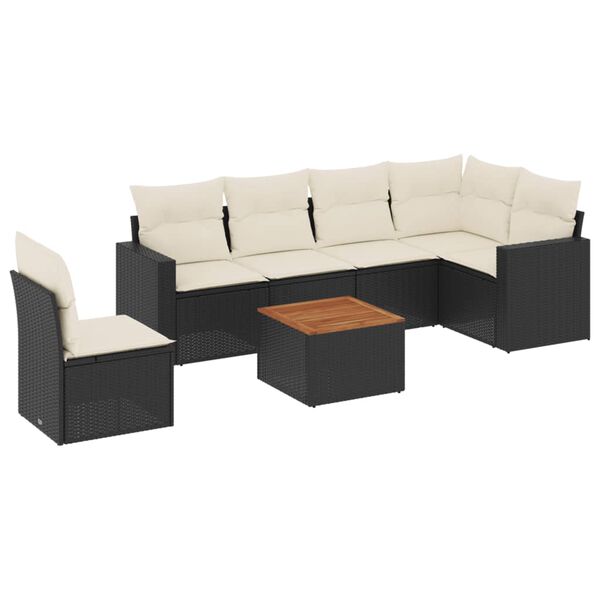vidaXL 7-delige Loungeset met kussens poly rattan zwart