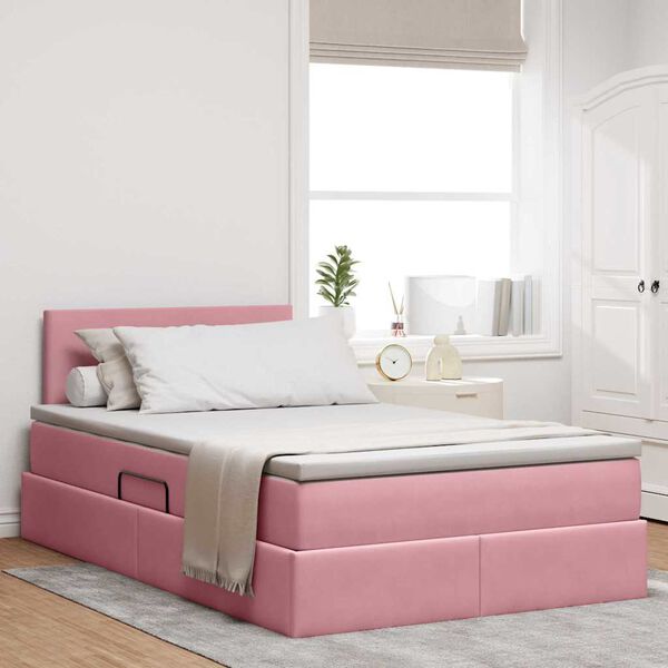 vidaXL Opslag bed met matras met hoofdeinde Roze 120 x 190 cm Fluweel
