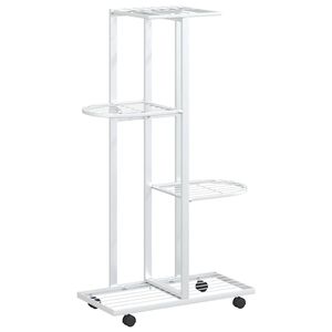 vidaXL Bloemenstandaard met wielen 4-laags 44x23x80 cm ijzer wit