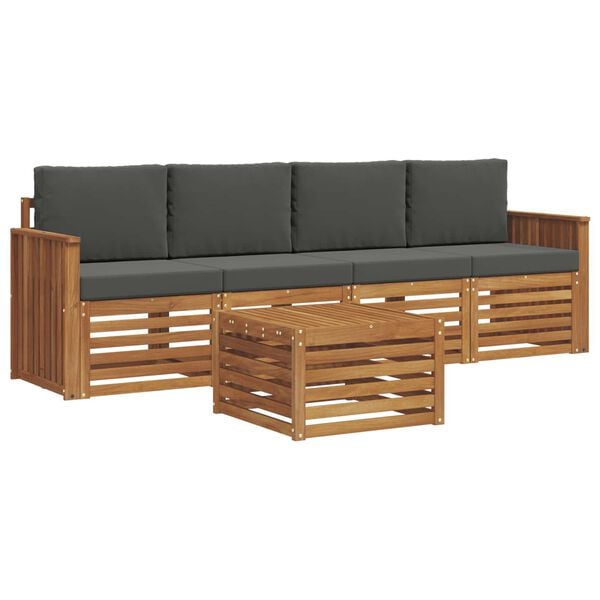 vidaXL Sofa-Sets 5 pcs Natuurlijk en Antraciet Massief Acaciahout