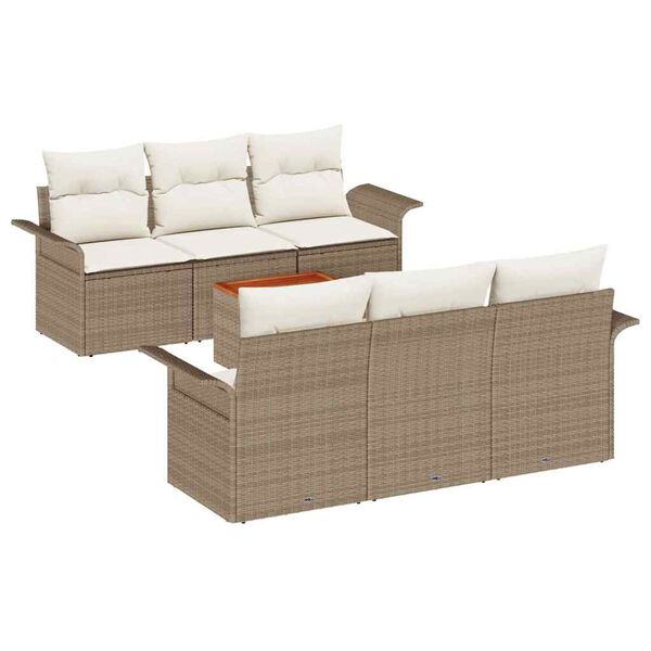 vidaXL Tuinbankenset met kussen 7 pcs Beige poly rattan