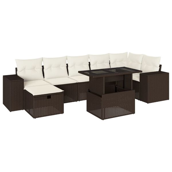 vidaXL 8-delige Loungeset met kussens poly rattan bruin