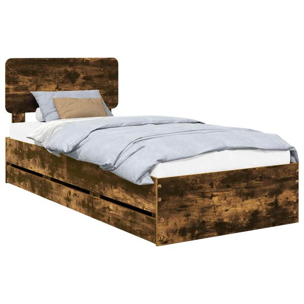 vidaXL Bedframe met lade Gerookte Eik 100 x 200 cm Geconstrueerd hout