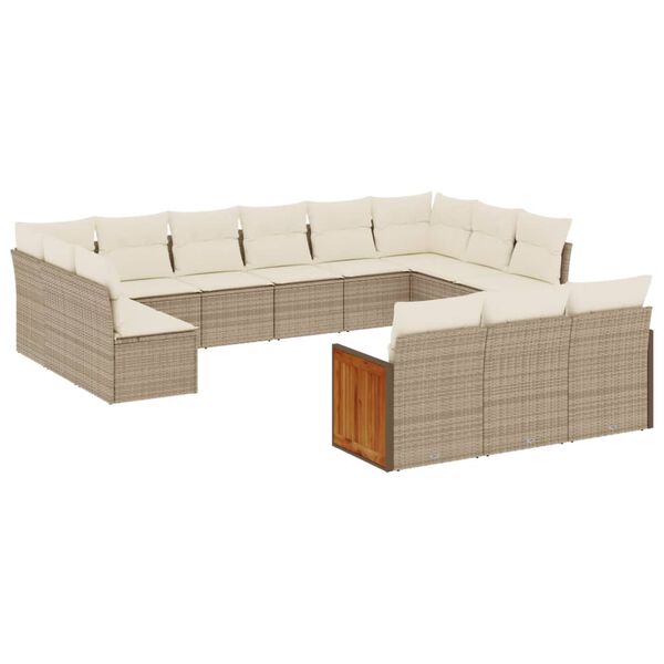 vidaXL 13-delige Loungeset met kussens poly rattan beige