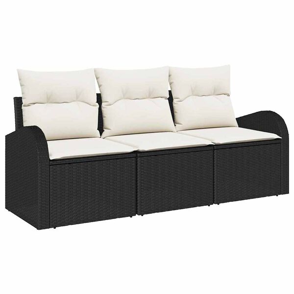 vidaXL Tuin Sofa Set met kussen 3 pcs Zwart Poly riet