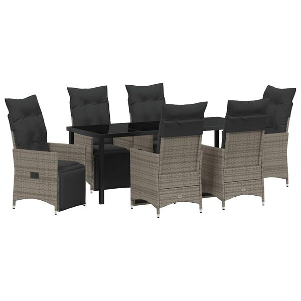 vidaXL Tuin eettafelset met kussen 7 pcs Grijs poly rattan