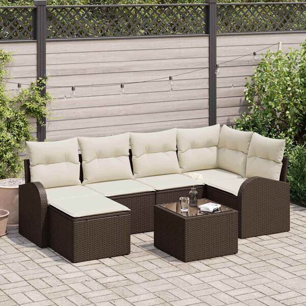 vidaXL Tuinbankenset 7 pcs Bruin poly rattan
