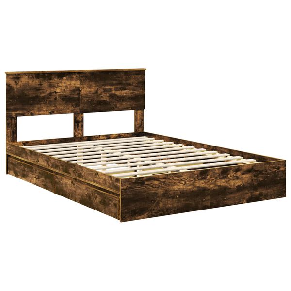 vidaXL Opslag bed met lade Gerookt eiken 160 x 200 cm Bewerkt hout