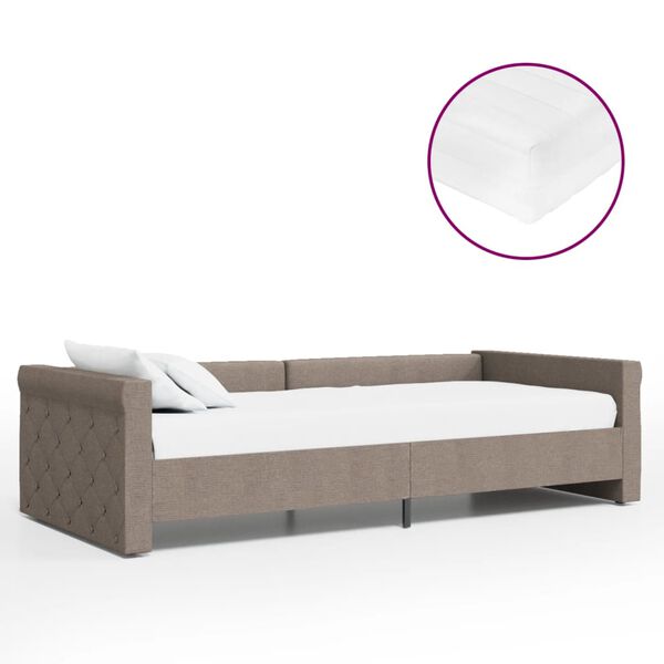 vidaXL Slaapbank met matras en USB stof taupe 90x200 cm