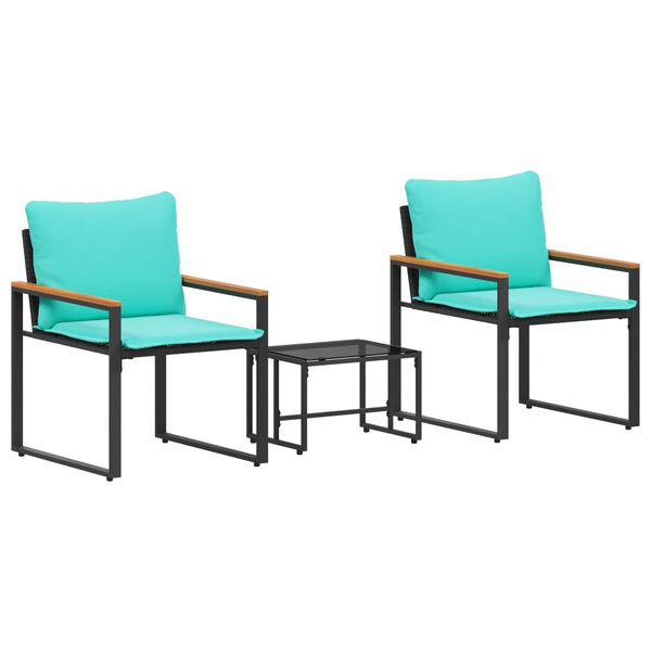 vidaXL Meubelsets met kussen 3 pcs Zwart en Turquoise Rattan