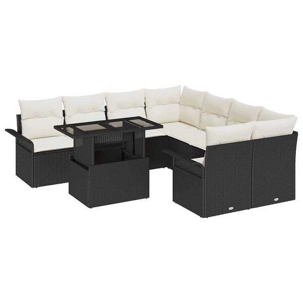 vidaXL Tuin Sofa Set met kussen met opslag 9 pcs Zwart Poly Rattan