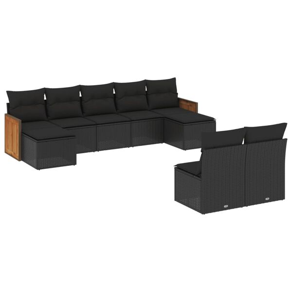 vidaXL 9-delige Loungeset met kussens poly rattan zwart