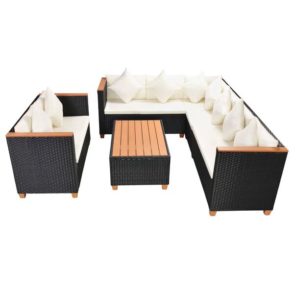 vidaXL 5-delige Loungeset met kussens poly rattan zwart