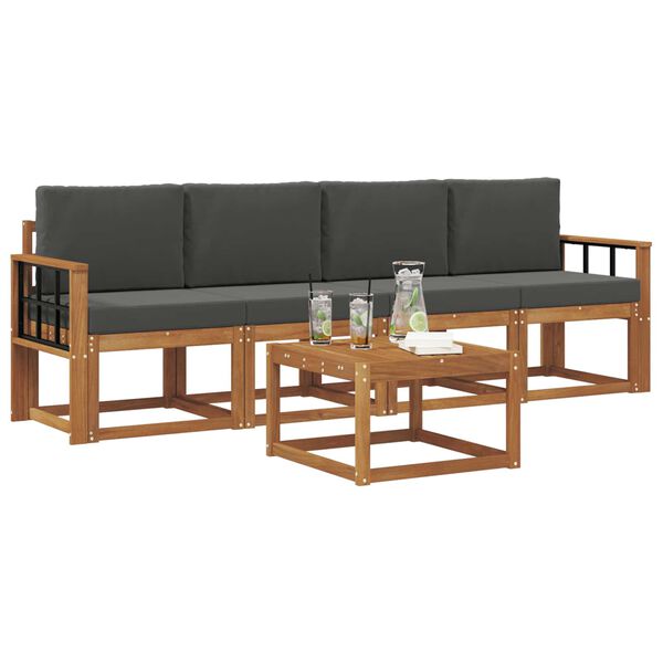 vidaXL Buiten bankenset met kussen 5 pcs Natuurlijk en Antraciet