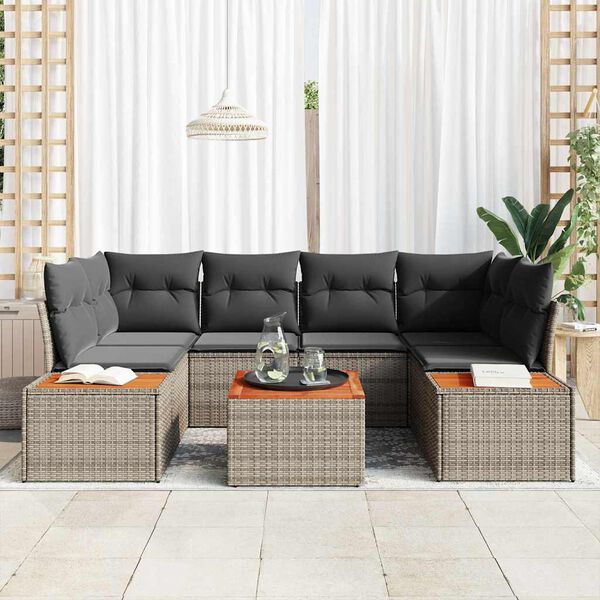 vidaXL Tuin Sofa Set met kussen met opslag 6 pcs Grijs Poly riet