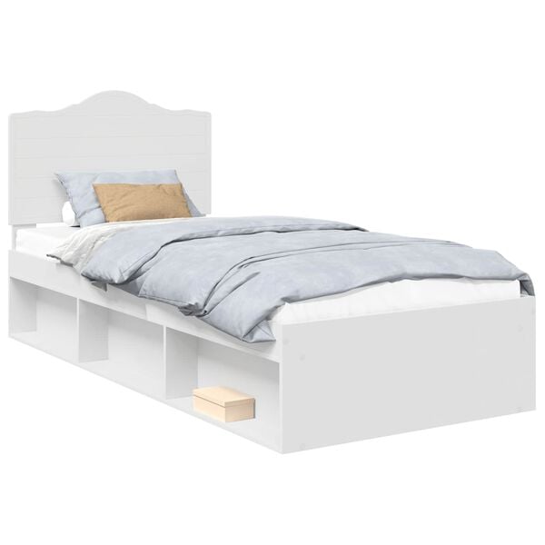 vidaXL Bedframe met hoofdeinde Wit 75 x 190 cm Massief grenenhout